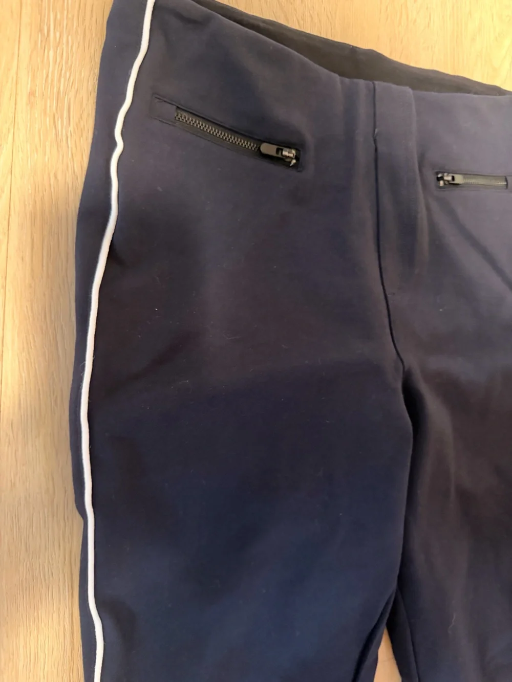 SPANX Navy Wide-Leg Pants with White Side Stripe